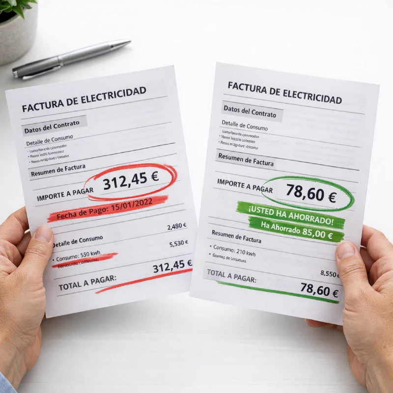 Comparación de factura de luz antes y después de cambiar de comercializadora con ahorro real