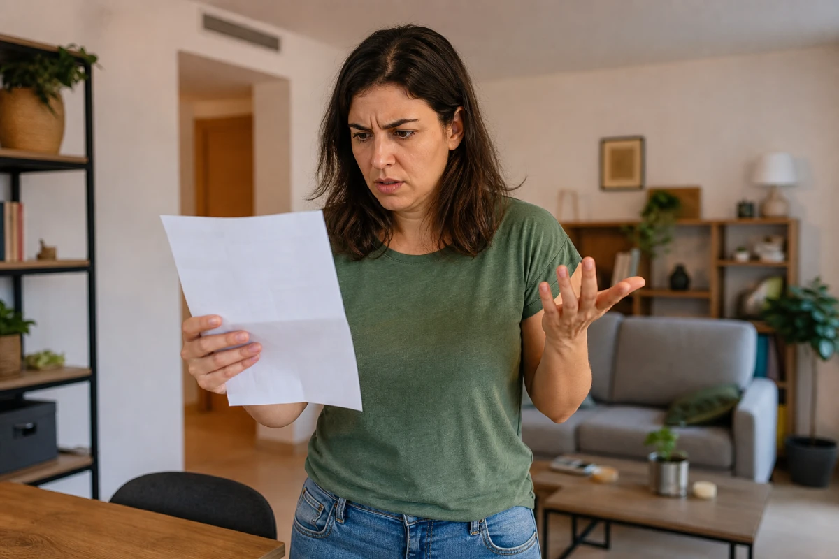 Persona en Móstoles revisando una factura de luz cara antes de contactar con el asesor energético Alesan Soluciones