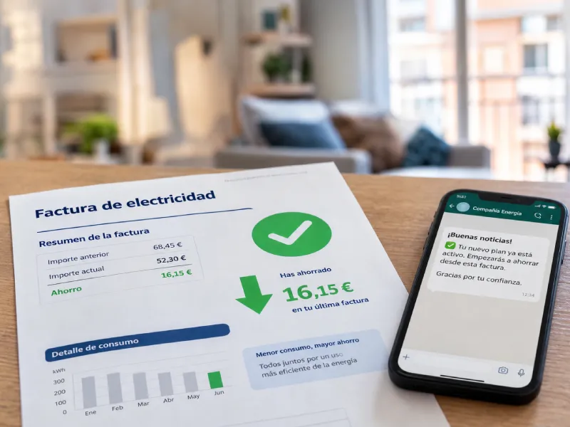 Factura de luz con ahorro conseguido tras cambiar de comercializadora en Alcorcón con Alesan