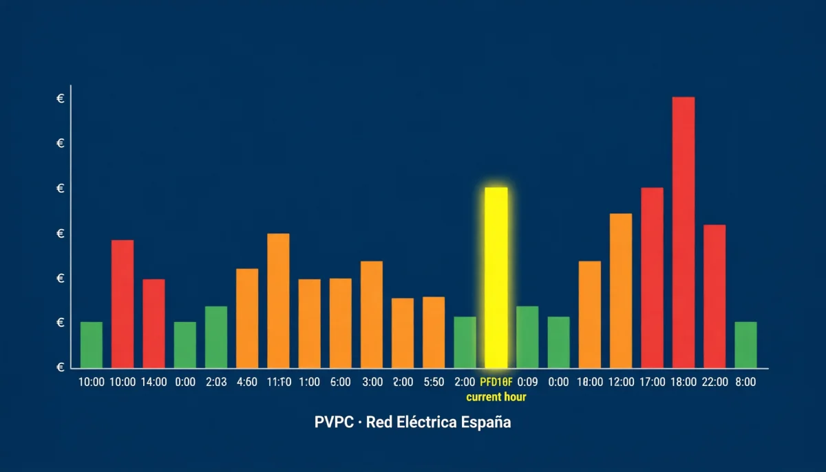 Gráfica del precio de la luz PVPC hoy por horas en España
